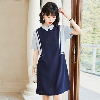 Short-sleeve Collar Two-tone Mini Smock Dress