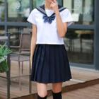 Set: Sailor Collar Top + Pleated Skirt + Bow Tie