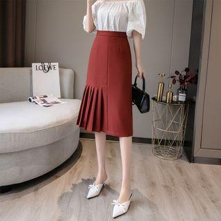 Plain Asymmetric Pleated Midi A-line Skirt