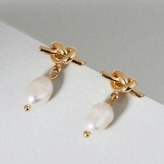 Knot Alloy Faux Pearl Dangle Earring 1 Pair - Knot Alloy Faux Pearl Dangle Earring - Gold - One Size