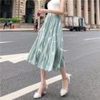 Printed Pleated Chiffon A-line Midi Skirt