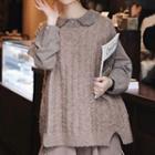 Frilled Eyelet Knit Vest Ash Coffee - One Size