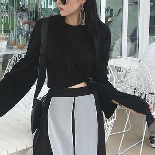 Plain Ring-accent Long-sleeve Top