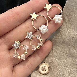 Alloy Star Hoop Dangle Earring (various Designs) F49 - 1 Pair - Stud Earrings - White & Gold - One Size