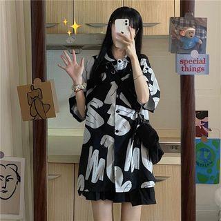 Elbow-sleeve Lettering Oversized Shirt Black - One Size