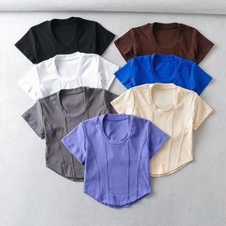 Details Short-sleeve Plain Crop Top