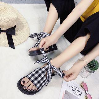 Plaid Lace-up Sandals