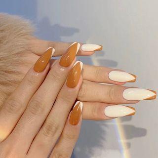 Orange And White Faux Nail Patch Tangerine - One Size