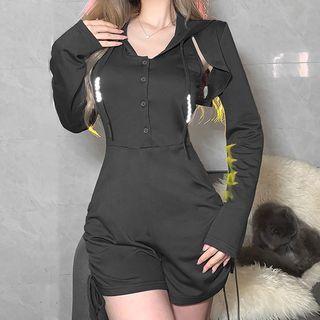 Set: Hooded Drawstring Romper + Shrug