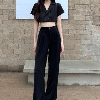 Short-sleeve Cropped Blazer / Wide-leg Dress Pants