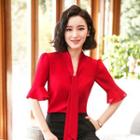 Mini Pencil Skirt / Bell-sleeve Blouse / Boot-cut Dress Pants
