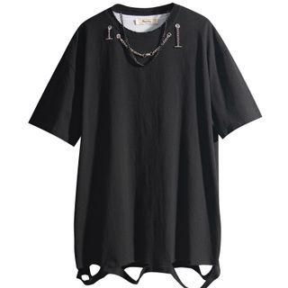 Short-sleeve Chain-accent Loose-fit T-shirt