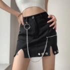 High-waist Grommet Slit Mini Pencil Skirt
