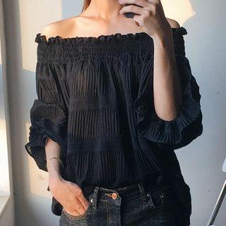 Off-shoulder Ruffled Blouse Black - One Size