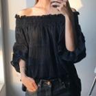 Off-shoulder Ruffled Blouse Black - One Size