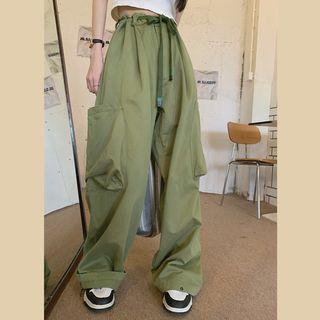 Wide Leg Pants Army Green - One Size