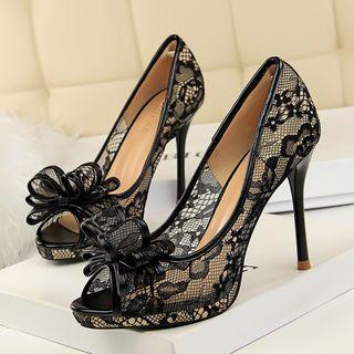 Lace Bow-accent Stilettos
