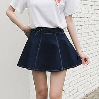 Bow-accent Denim Skirt