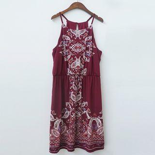 Printed Spaghetti-strap A-line Dress