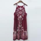 Printed Spaghetti-strap A-line Dress