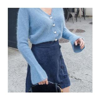 Bell-sleeve Faux-pearl Cardigan