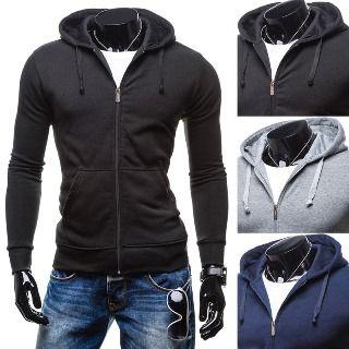 Plain Zip Hooded Sweatshirt