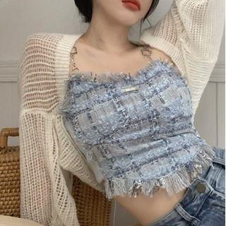 Chained Tweed Camisole Top / Cropped Cardigan