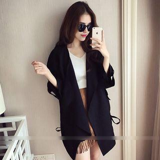 Drawstring Open Front Long Jacket