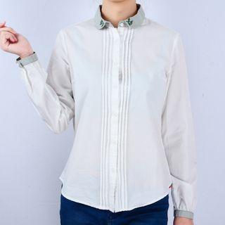 Leaf Embroidered Pleated Shirt