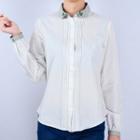 Leaf Embroidered Pleated Shirt