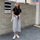 Short-sleeve Plain T-shirt / Slit Midi A-line Skirt