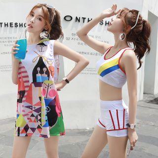 Set: Bikini + Cartoon Print Hooded Cover-up