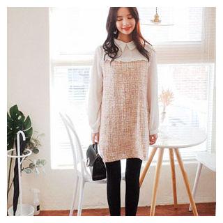 Inset Frill-trim Blouse Tweed Dress