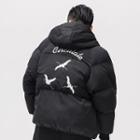 Crane-embroidered Hooded Padded Jacket