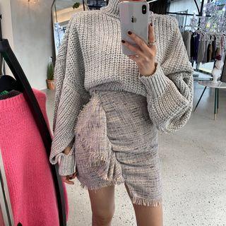 Button-back Turtleneck Sweater