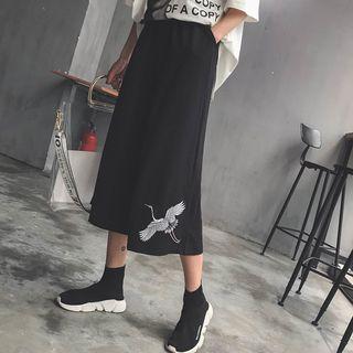 Embroidered Crop Wide Leg Pants Black - One Size