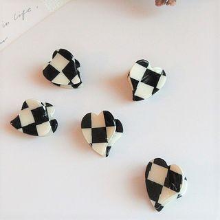 Heart Checker Acrylic Hair Clamp Check - Black & White - One Size