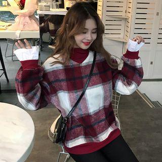 Mock Neck Plaid Pullover