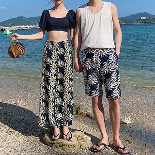 Couple-matching Short-sleeve Tankini Top / Print Pants / Shorts / Set