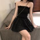 Strapless Shirred Tiered Mini A-line Dress