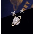 Non-matching Rhinestone Star & Planet Earring 1 Pair - Silver - One Size