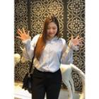 J-size - Tie-sleeve Striped Shirt