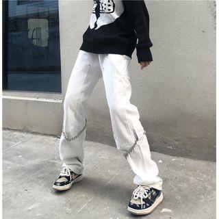 Chain Accent Straight Leg Jeans