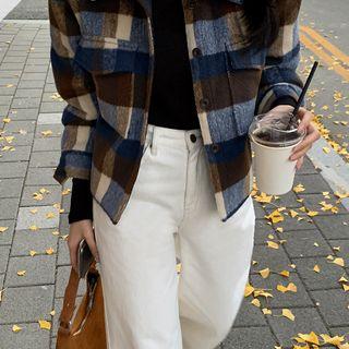 Plaid Woolen Crop Shirket