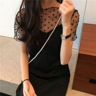 Sheer Dot Short-sleeve T-shirt / Plain Slipdress