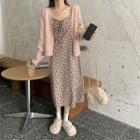 V-neck Plain Basic Knit Cardigan / Floral Midi Dress