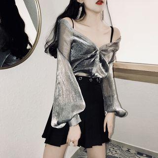 Lantern-sleeve Shirt Silver Gray - One Size