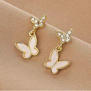 Rhinestone Butterfly Drop Earring Qr--083 - 1 Pr - Gold - One Size