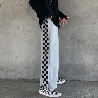 Checkerboard Print Straight Leg Sweatpants