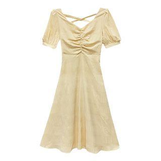 Short-sleeve Cross Strap Mini A-line Dress / Midi A-line Dress
